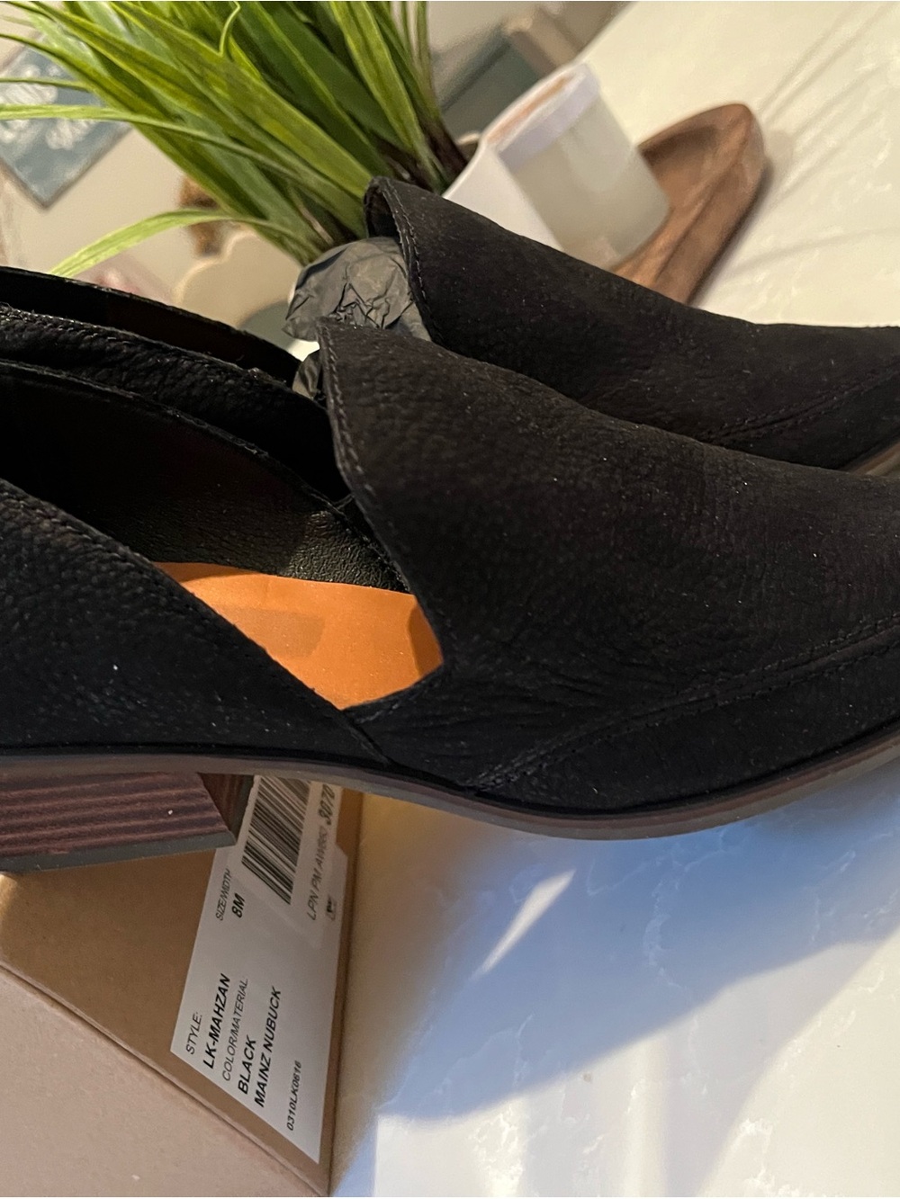 Lucky Brand Black Cutout Slip-On Loafers with Low Wood Heel - Picture 3 of 6